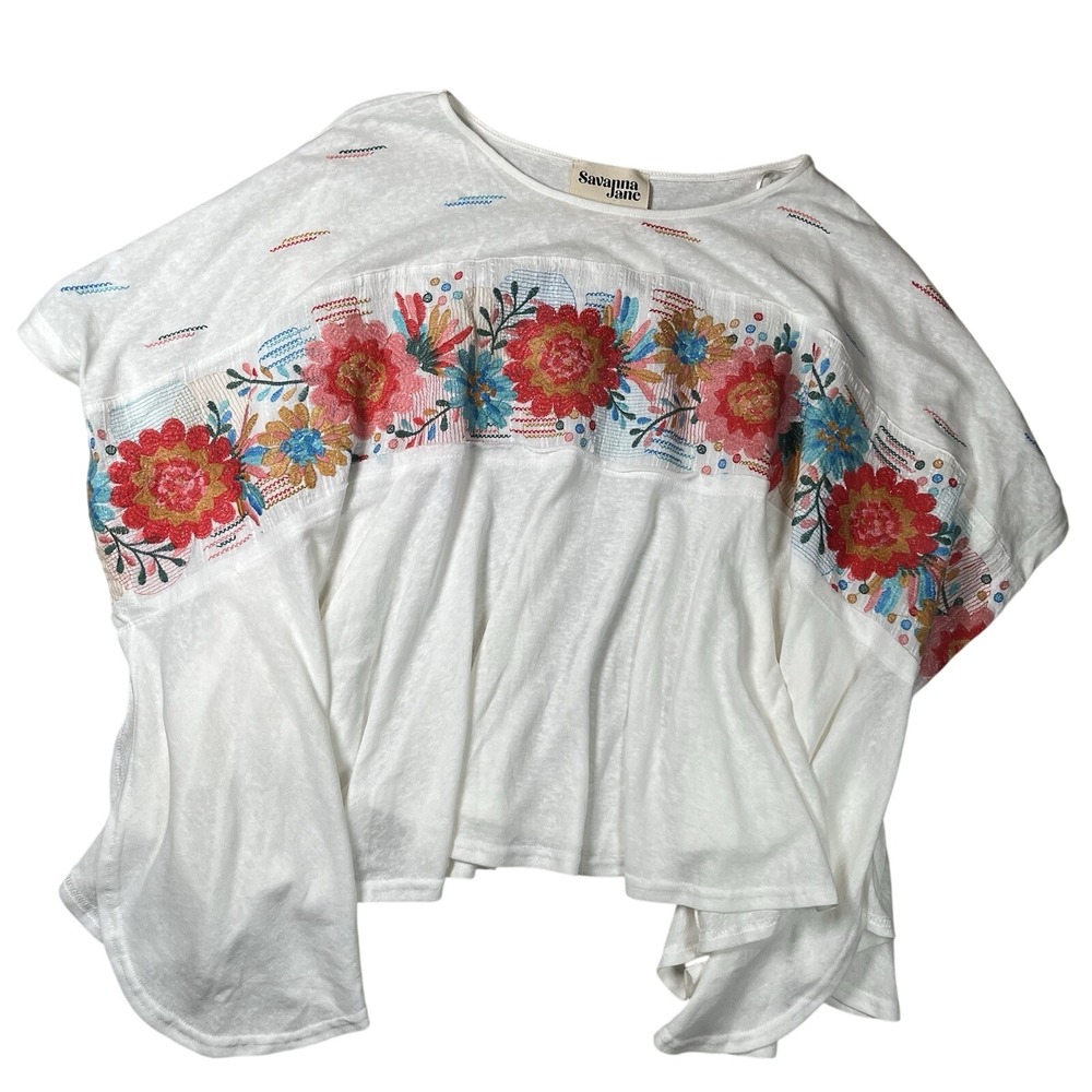 New Savanna Jane Floral Embroidered Poncho Top Sz M/L Southwestern Boho‎ NWT